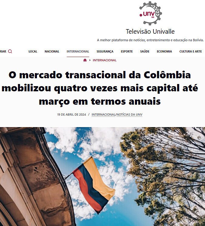 O mercado transacional da Colmbia mobilizou quatro vezes mais capital at maro em termos anuais
